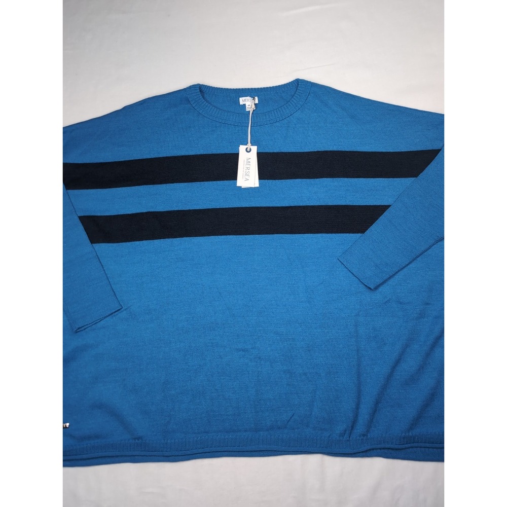 Mersea Catalina Traveler Women OS Crewneck Sweater Blue Striped Coastal Top